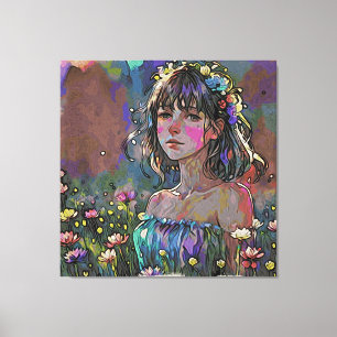 *~ Fantasy Vild Flowers AP56 Art Painting Girl Canvastryck