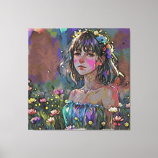 *~ Fantasy Vild Flowers AP56 Art Painting Girl Canvastryck (Framsida)