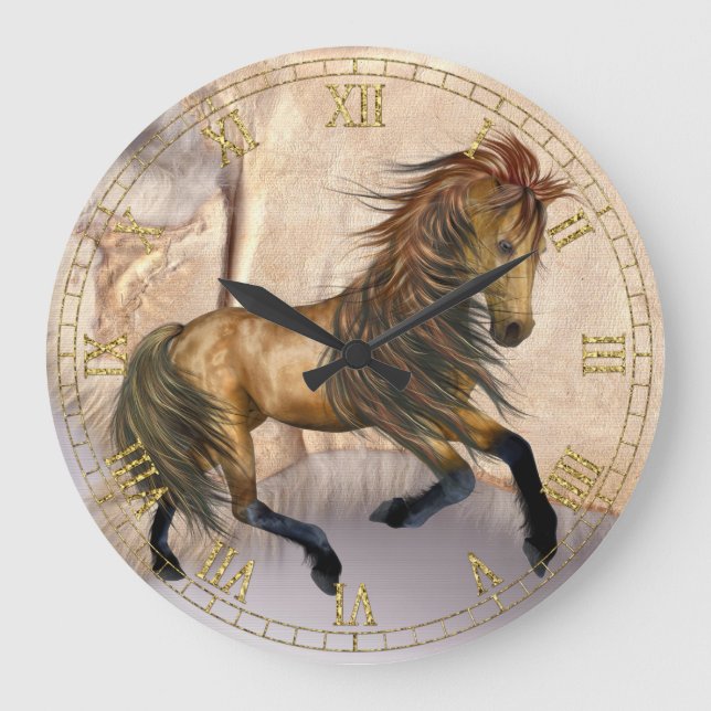 Fantasy Vild Horse Wall Clock Stor Klocka (Framsida)