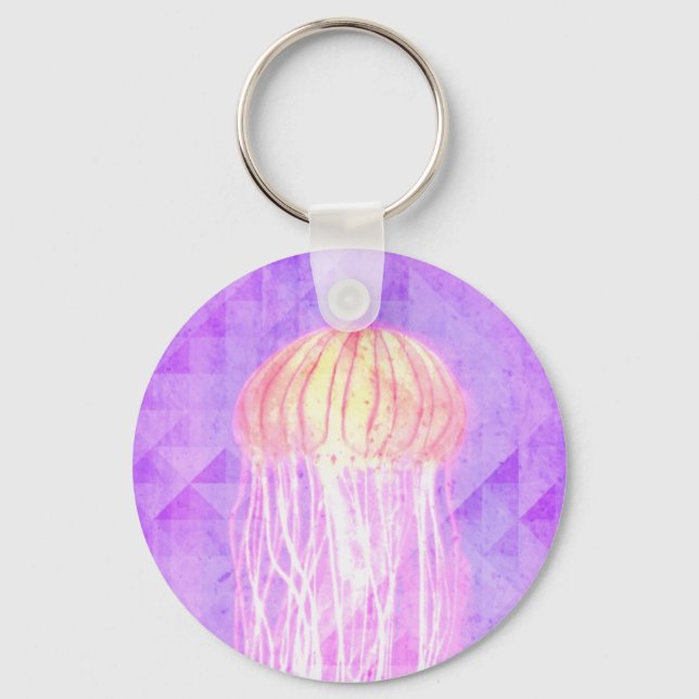 Fantasy Violet Lila Artistic Jellyfish Nyckelring (Framsida)