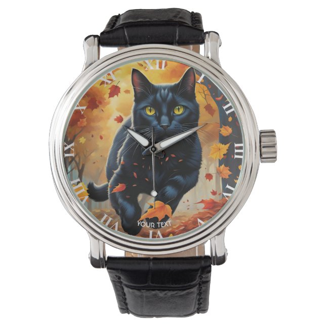 Fantasy Vivid Black Jumping Cat Armbandsur (Framsida)