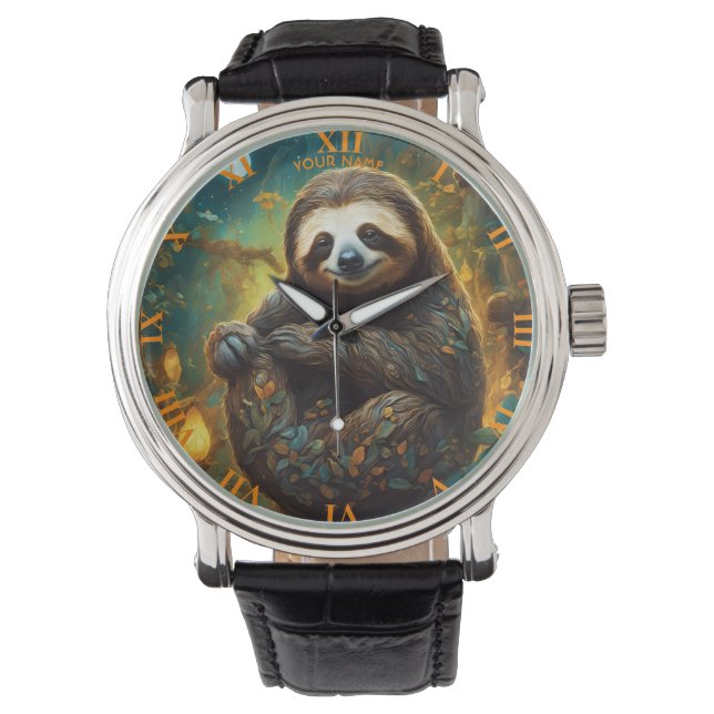Fantasy Vivid Flowers Majestic Sloth Armbandsur (Framsida)