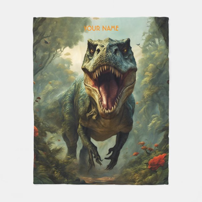 Fantasy Vivid Flowers Majestic T-Rex Fleecefilt (Framsidan)