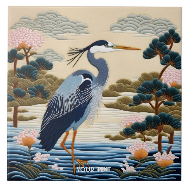 Fantasy Vivid japansk Heron Blue Kakelplatta (Framsidan)