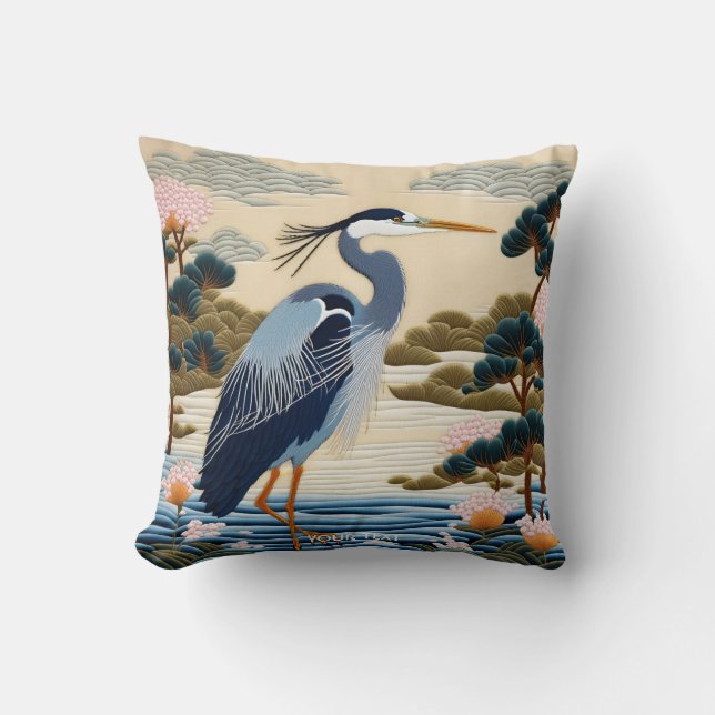 Fantasy Vivid japansk Heron Blue Kudde (Framsida)