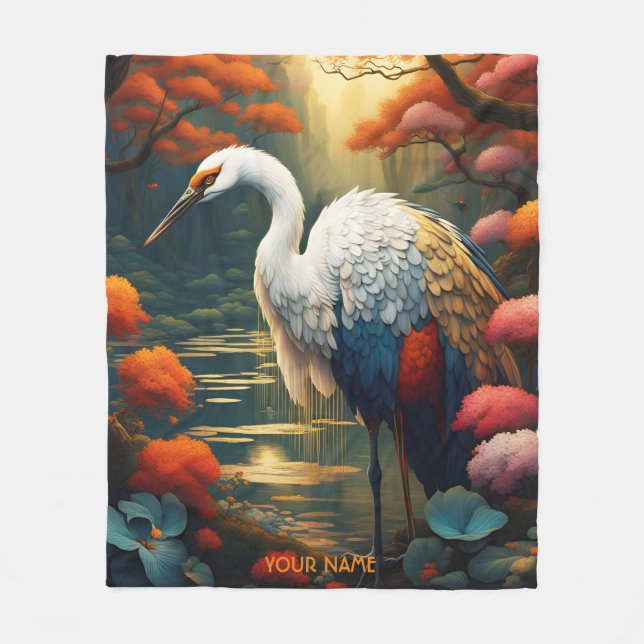 Fantasy Vivid Majestic Crane Flowers Fleecefilt (Framsidan)