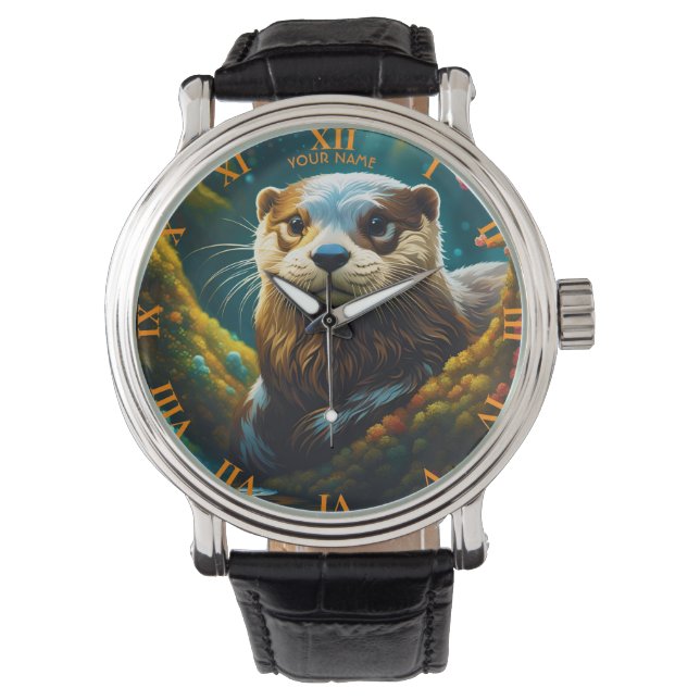 Fantasy Vivid Majestic Otter Flowers Armbandsur (Framsida)