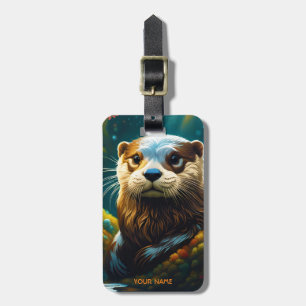 Fantasy Vivid Majestic Otter Flowers Bagagebricka