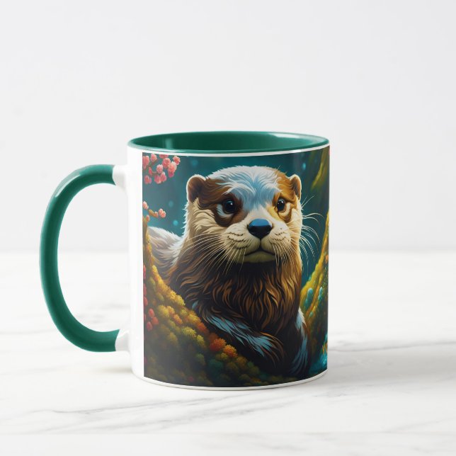 Fantasy Vivid Majestic Otter Flowers Mugg (Vänster)
