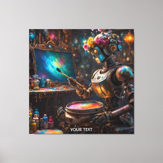 Fantasy Vivid Robot med Paintbrush Canvastryck (Framsida)