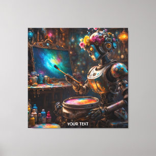 Fantasy Vivid Robot med Paintbrush Canvastryck