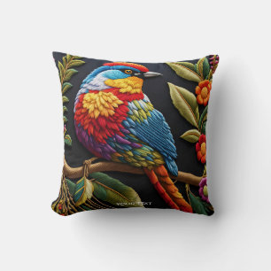 Fantasy Vivid Vibrant Embroized Bird Kudde