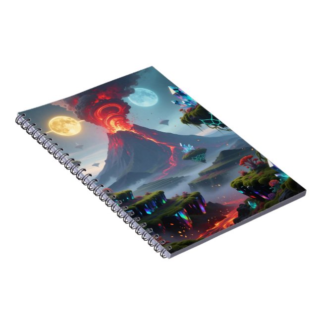 Fantasy Volcano World Photo Notebook Anteckningsbok (Högra Sidan)