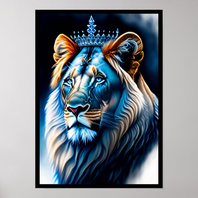 Fantasy Wall Art "Blue Lejon with Krona" Poster (Framsidan)