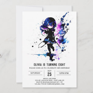 Fantasy Warrior Ninja Digital Girl Birthday Inbjudningar