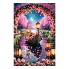 Fantasy Watercolor Art of Lantern-Lit Ornate Boat Fototryck