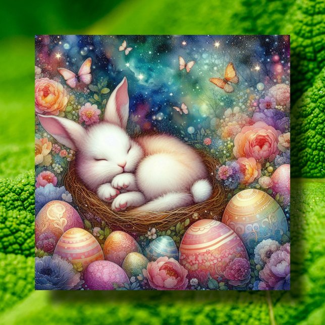 Fantasy Watercolor Bunny Christian Påsk Julkort (Skapare uppladdad)