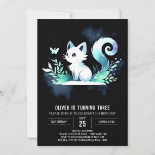 Fantasy Watercolor Cat Birthday Inbjudningar