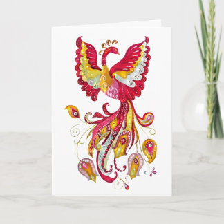 Fantasy Watercolor Firebird eller Red Phoenix Bird Kort