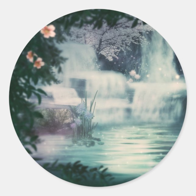 Fantasy Waterfall Cascade Runt Klistermärke (Framsida)