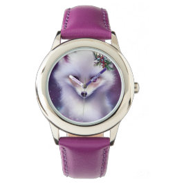 Fantasy White Baby Fox med Lavender Ögon Armbandsur