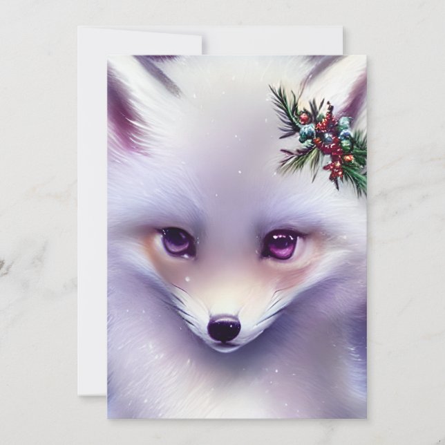 Fantasy White Baby Fox med Lavender Ögon Julkort (Framsida)