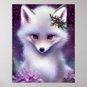 Fantasy White Baby Fox med Lavender Ögon Poster