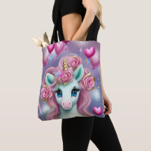 Fantasy White Baby Unicorn med rosa Hearts