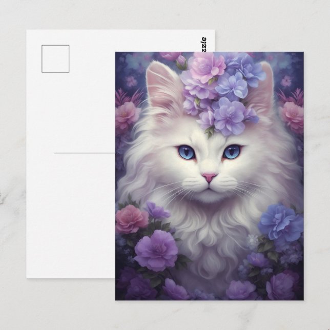 Fantasy White Cat-vykort Vykort (Fram/baksida)