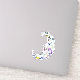 Fantasy White Crescent Måne med Ansikte färgstark Klistermärken