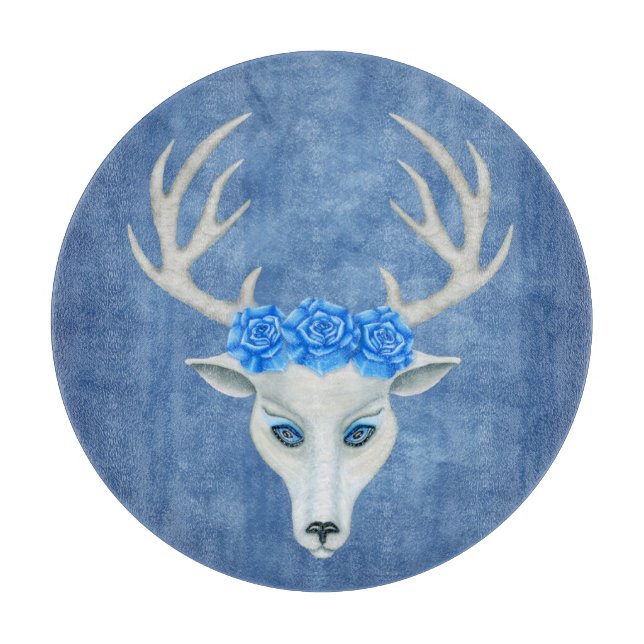 Fantasy White Hjort Head Wearing Ro Antlers Blue (Framsidan)