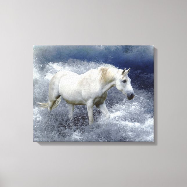 Fantasy White Horse & Ocean Surfa Art Skriv ut Canvastryck (Framsida)