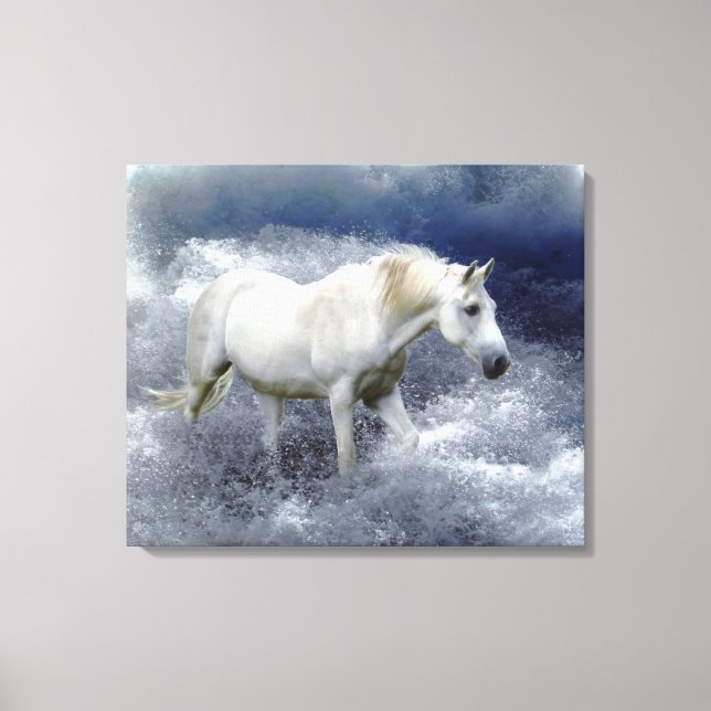 Fantasy White Horse & Ocean Surfa Art Skriv ut Canvastryck (Framsida)