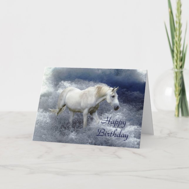Fantasy White Horse & Ocean Surfa Birthday Card Kort (Framsida)