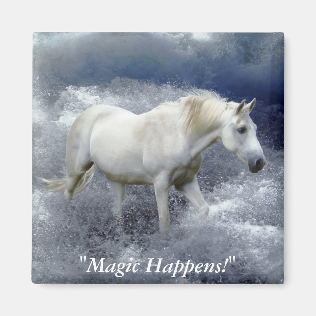 Fantasy White Horse & Ocean Surfa Gifts Magnet (Framsidan)