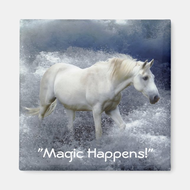 Fantasy White Horse & Ocean Surfa Magnet Gift (Framsidan)