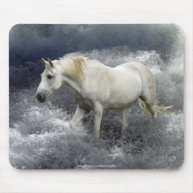 Fantasy White Horse & Ocean Surfa Mousepad Musmatta (Framsidan)