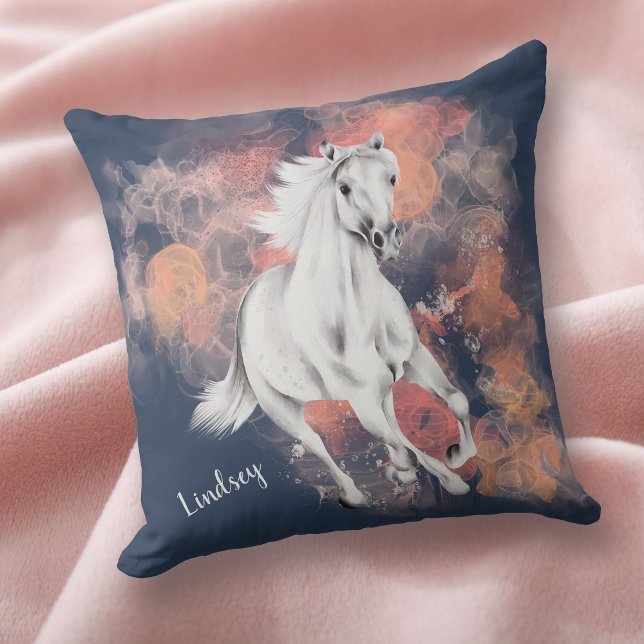 Fantasy White Horse Running Blue Kudde (Skapare uppladdad)