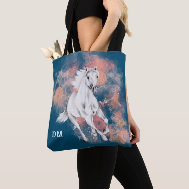 Fantasy White Horse Running Monogram Tygkasse (Närbild)