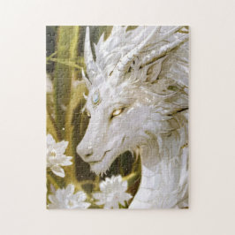 Fantasy White och Guld Dragon med Flowers Pussel