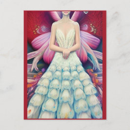 Fantasy White Peacock Bröllop Dress AI Art Vykort