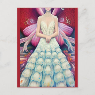 Fantasy White Peacock Bröllop Dress AI Art Vykort