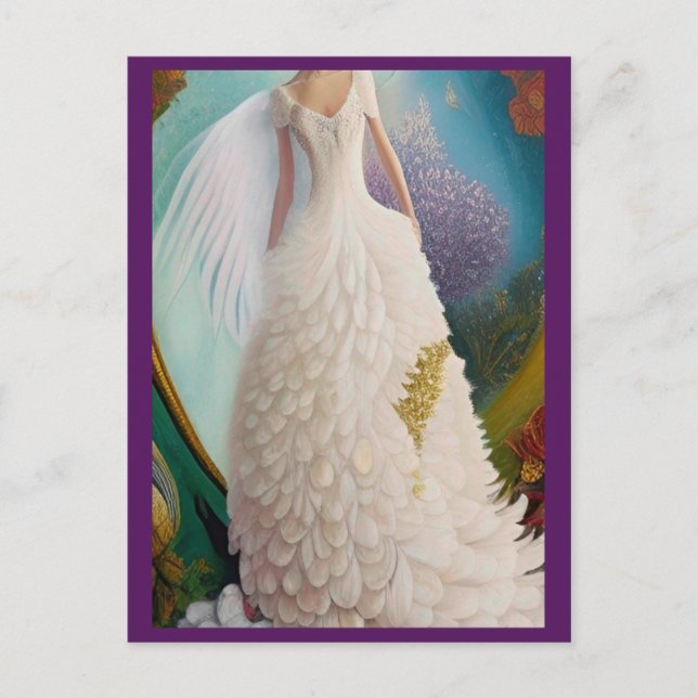 Fantasy White Peacock Bröllop Dress Fashionista Po Vykort (Framsida)