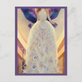 Fantasy White Peacock Bröllop Dress Fashionista Vykort