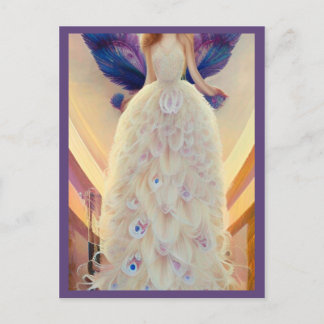 Fantasy White Peacock Bröllop Dress Fashionista Vykort