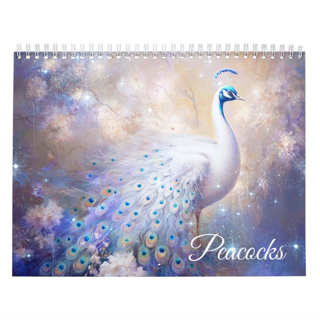 Fantasy White Peacocks in Abstract Style Kalender (Omslag)