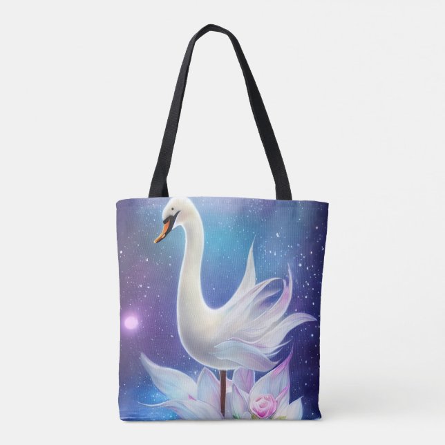 Fantasy White Svan med Flowers Tygkasse (Baksida)