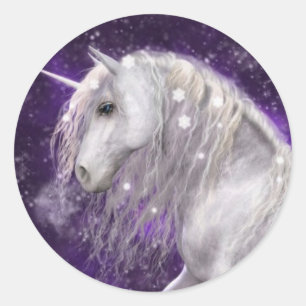 Fantasy White Unicorn Runt Klistermärke