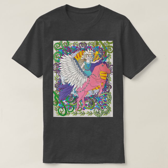 Fantasy white wingingunicorn-flygning med mejeripr t shirt (Design framsida)