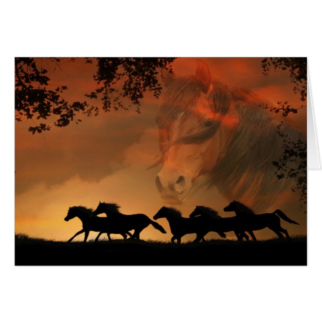 Fantasy Wild Horses Andligt Kort (Framsidan Horizontal)